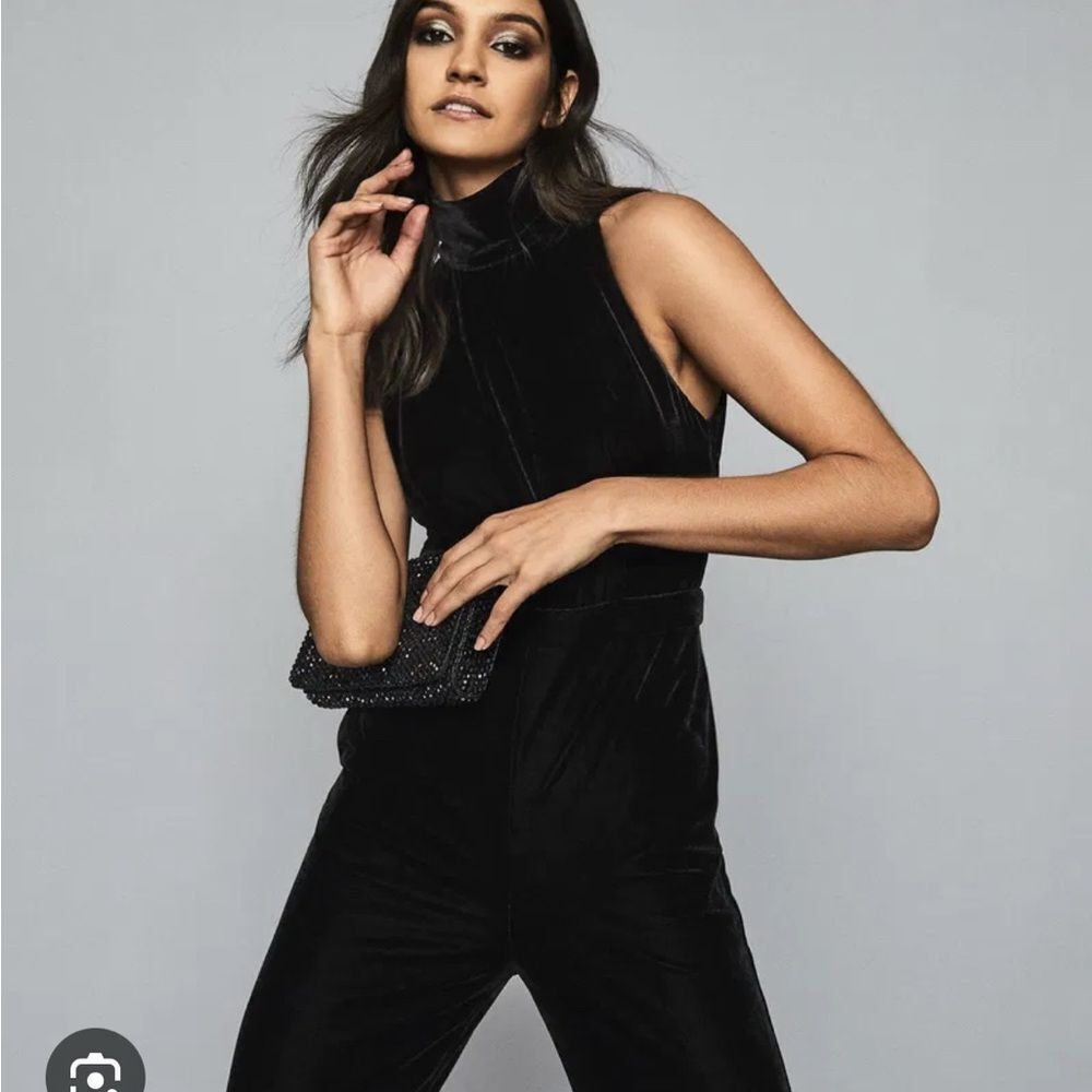 REISS women’s dori velvet jumpsuit 2 open back high neck quiet luxury black - Picture 7 of 14